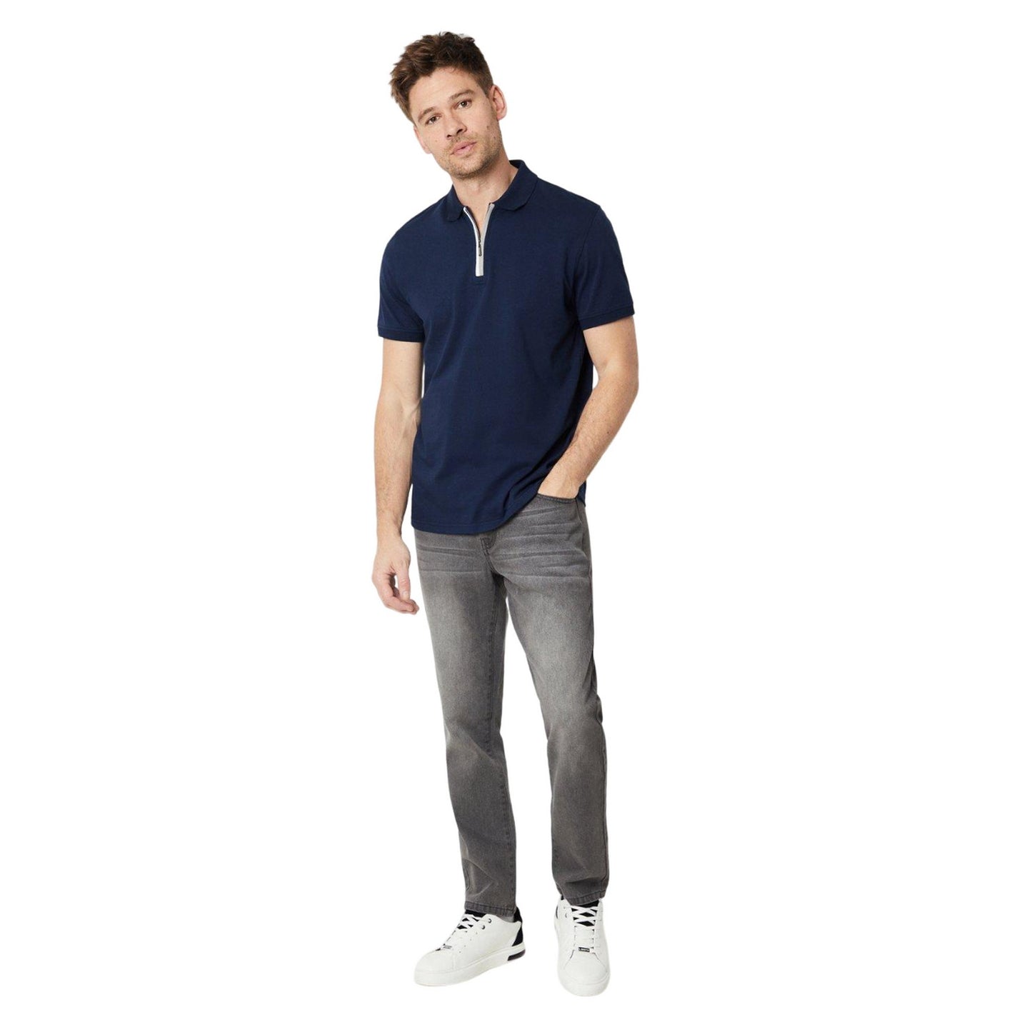 Navy - Side - Burton Mens Zip Split Placket Polo Shirt