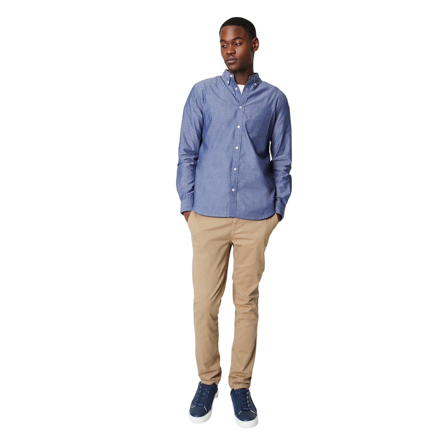 Dark Blue - Side - Burton Mens Chambray Long-Sleeved Shirt