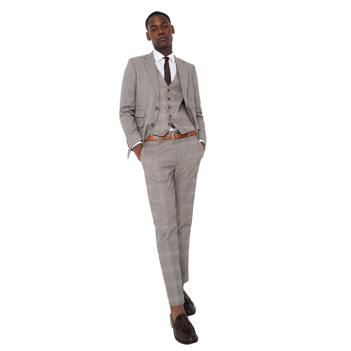 Neutral - Lifestyle - Burton Mens Heritage Check Slim Wedding Suit Trousers