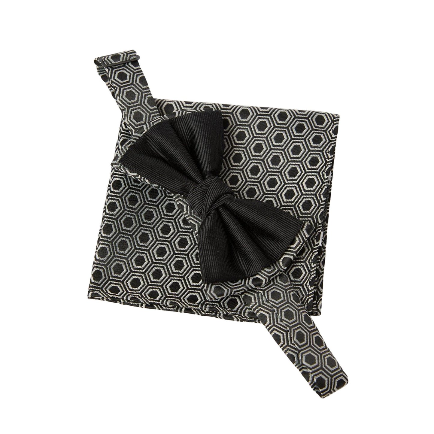 Black - Side - Burton Mens Geometric Double Layered Bow Tie Set