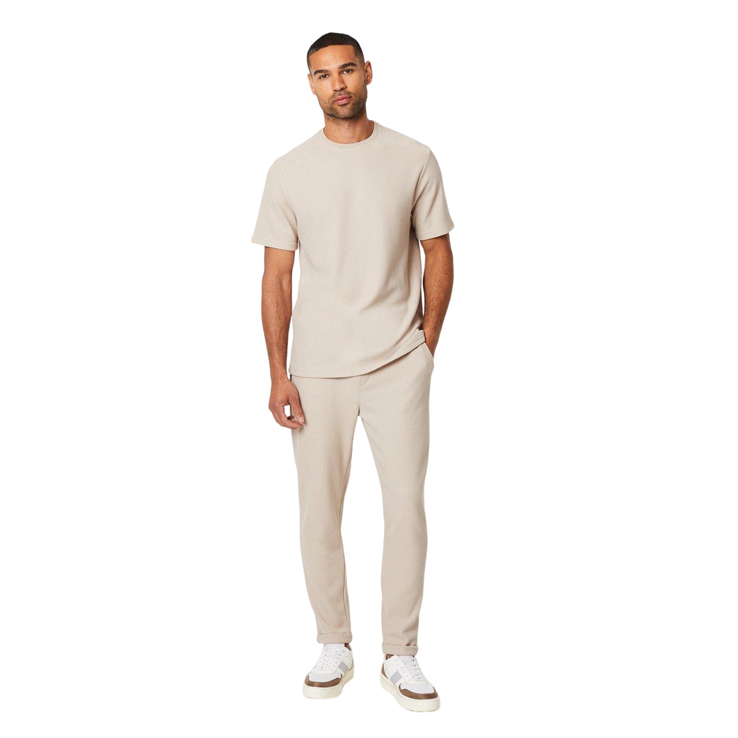 Tan - Side - Burton Mens Smart Jersey Tapered Slim Jogging Bottoms