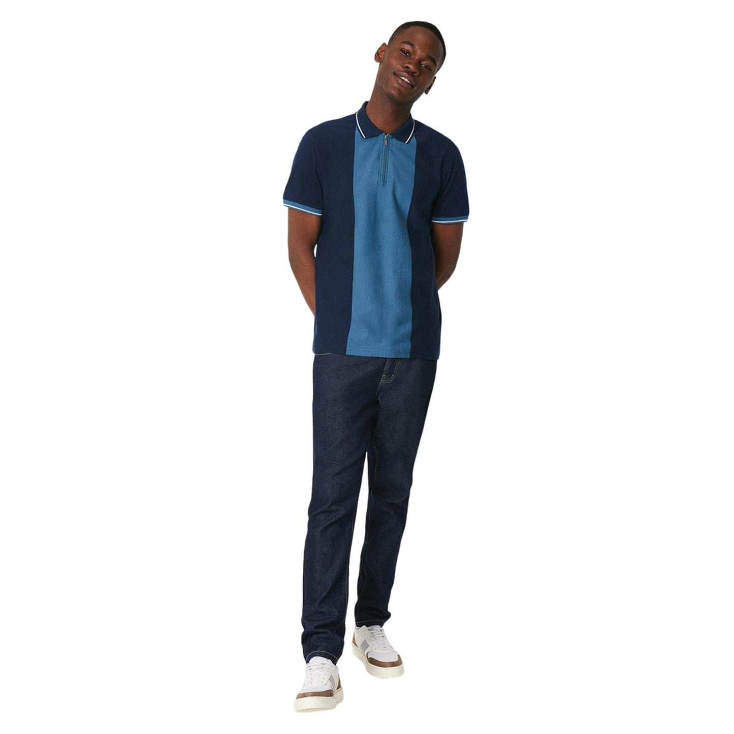 Navy - Side - Burton Mens Tonal Zip Neck Polo Shirt