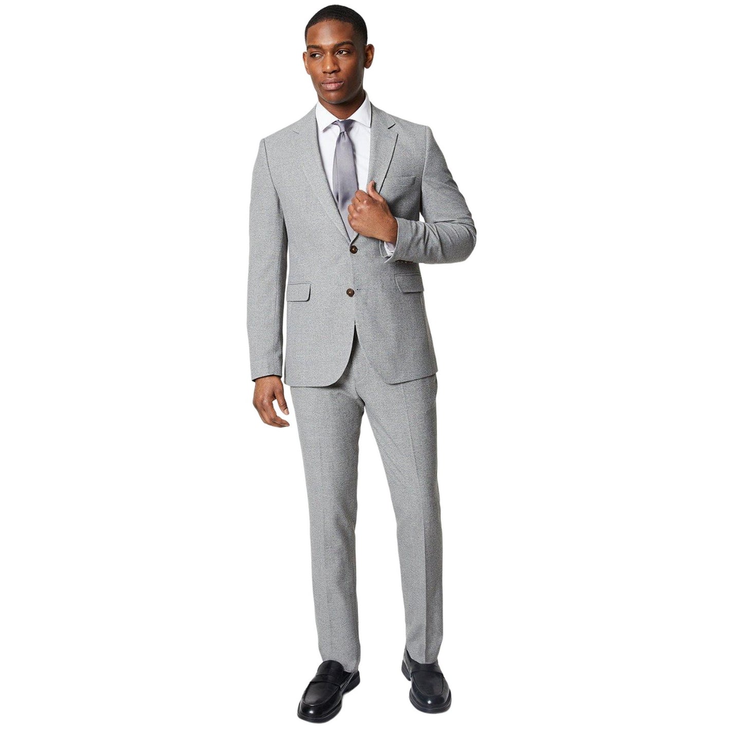 Grey - Side - Burton Mens Textured Single-Breasted Suit Jacket