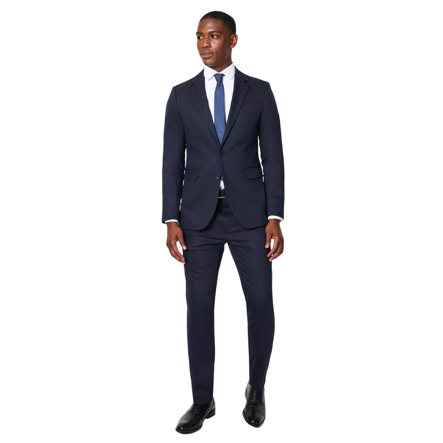 Navy - Side - Burton Mens Herringbone Single-Breasted Suit Jacket