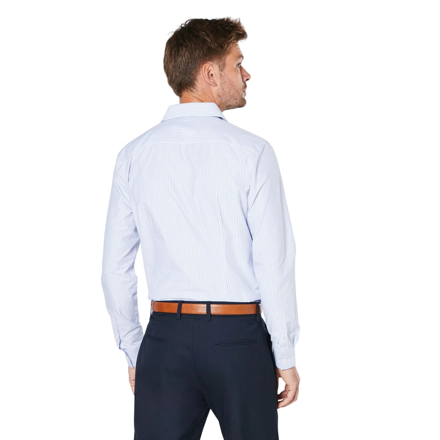 White - Side - Burton Mens Bold Stripe Easy-Iron Tailored Formal Shirt