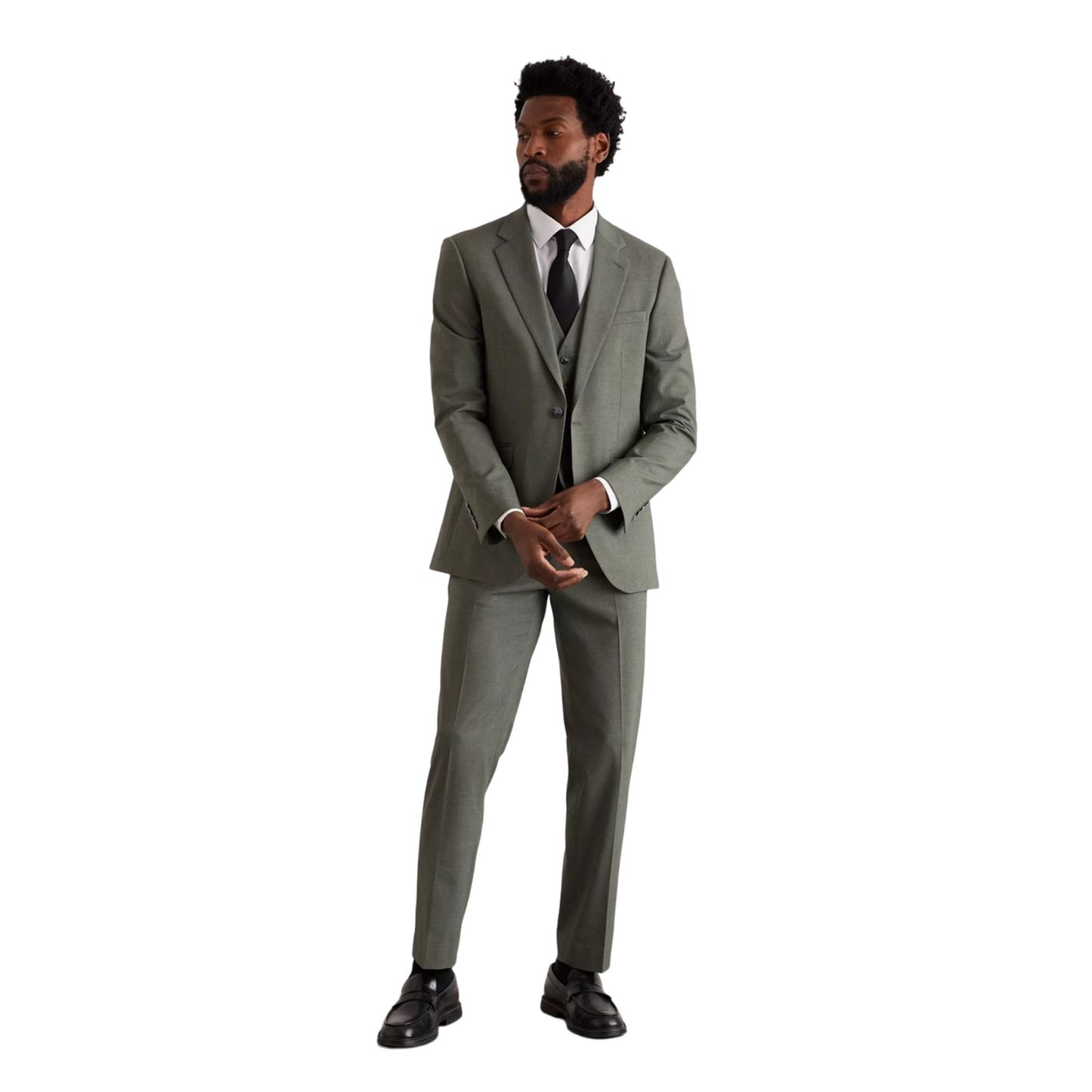 Khaki - Side - Burton Mens Fine Twill Slim Suit Jacket