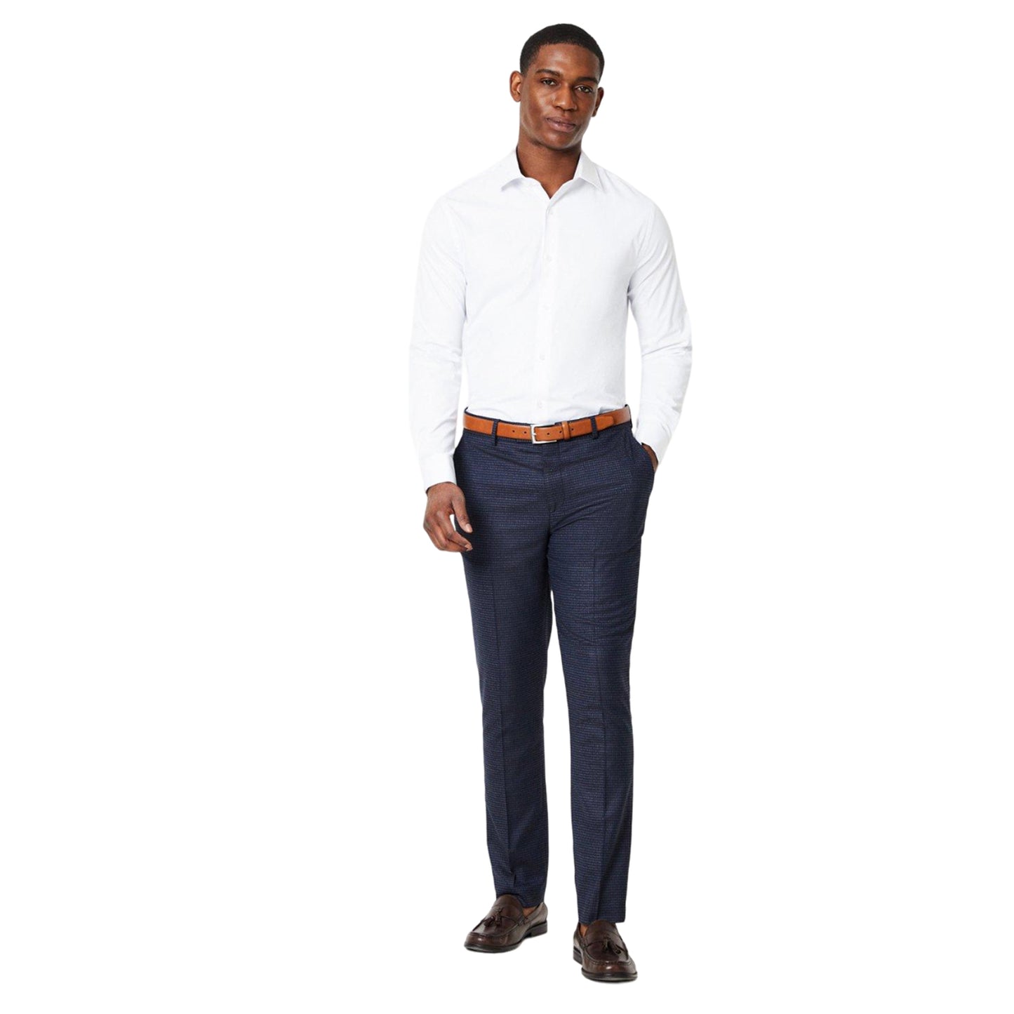 White - Side - Burton Mens Double Cuff Tailored Formal Shirt