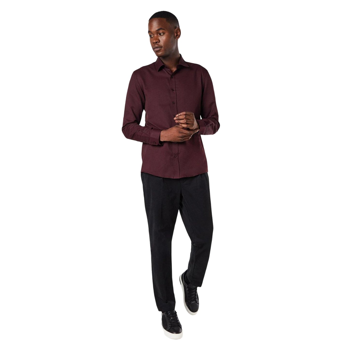 Burgundy - Lifestyle - Burton Mens Textured Stripe Long-Sleeved Shirt