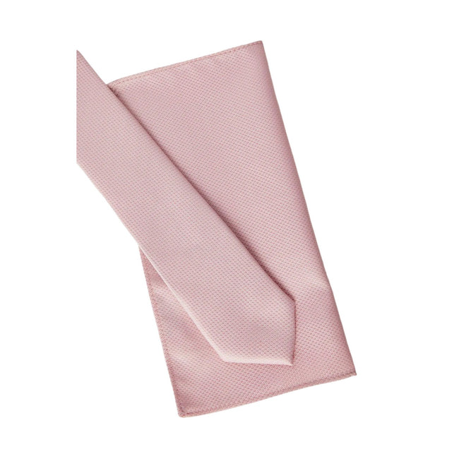 Light Pink - Back - Burton Mens Patterned Textured Tie & Pocket Square Set