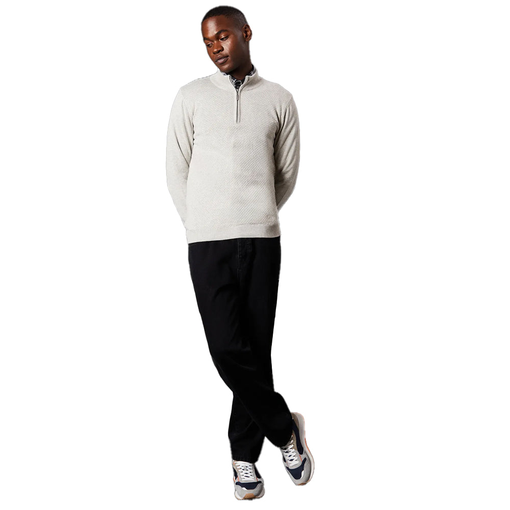 Light Grey - Side - Burton Mens Honeycomb Knitted Half Zip Jumper