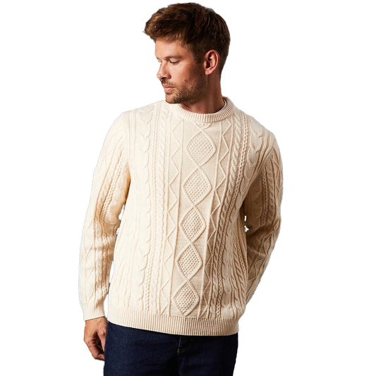 Off White - Front - Burton Mens Cable Knit Crew Neck Jumper