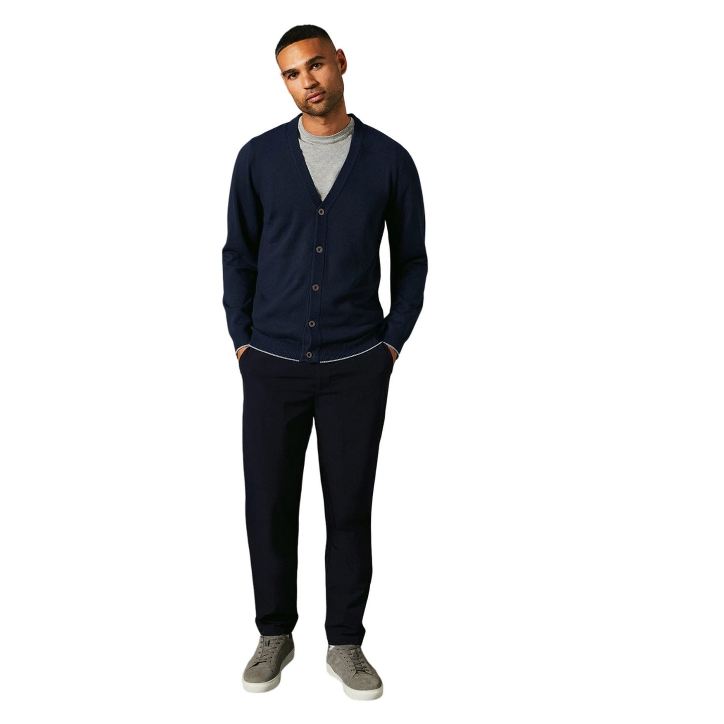 Navy - Side - Burton Mens Fine Gauge Knitted Cardigan