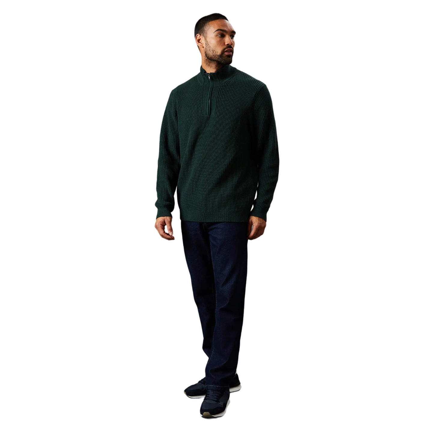 Dark Green - Side - Burton Mens Ribbed Quarter Zip Jumper