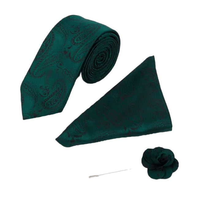 Forest Green - Front - Burton Mens Paisley Wedding Tie Set