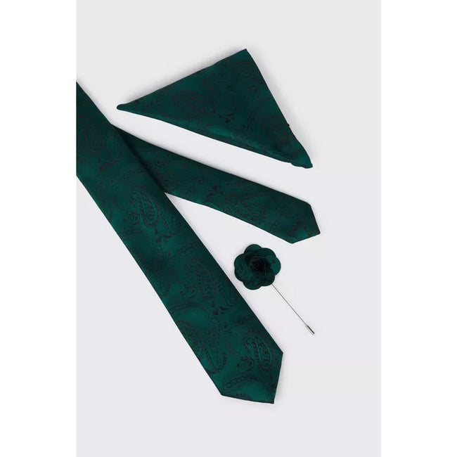 Forest Green - Back - Burton Mens Paisley Wedding Tie Set