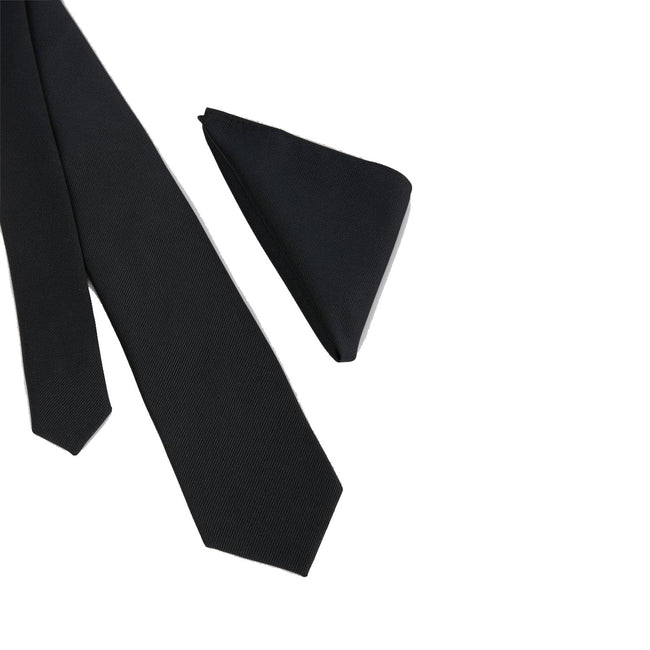 Black - Back - Burton Mens Slim Tie & Pocket Square Set