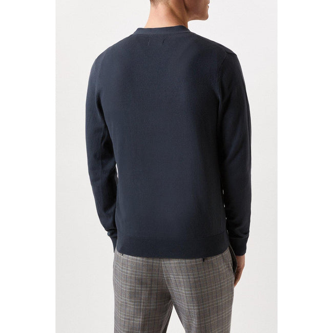 Petrol Blue - Back - Burton Mens Knitted Cotton Cardigan