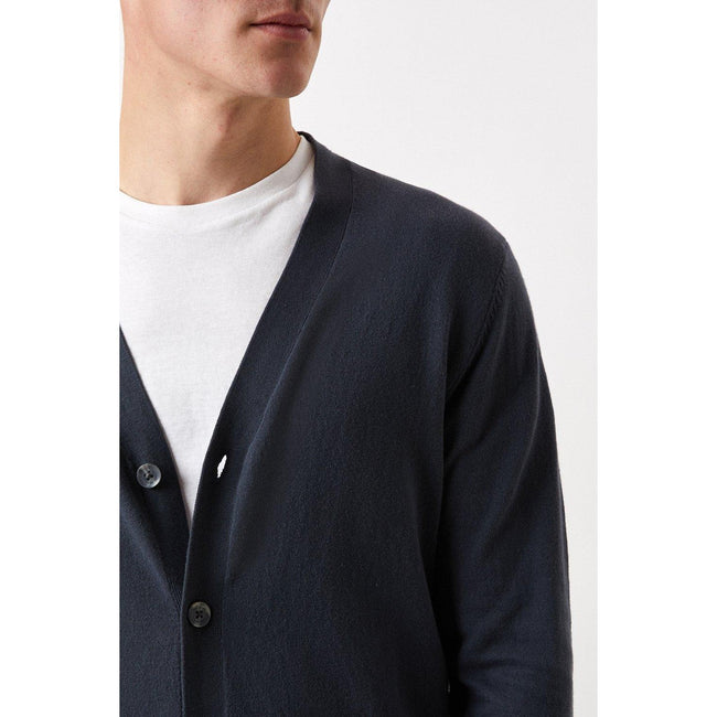 Petrol Blue - Side - Burton Mens Knitted Cotton Cardigan