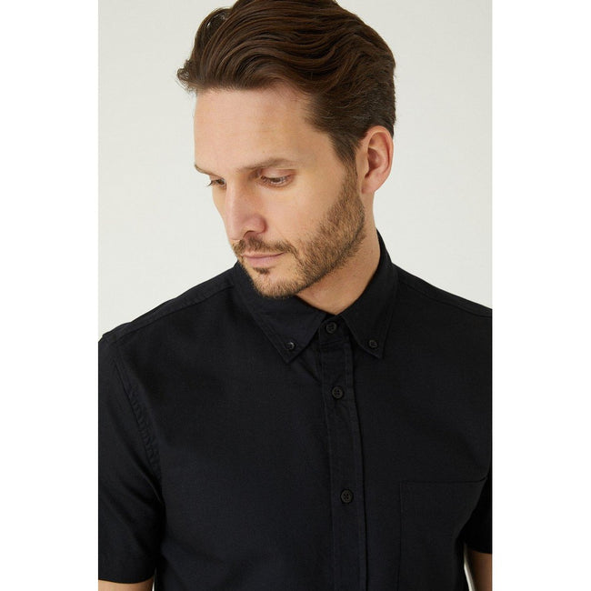 Black - Side - Burton Mens Oxford Slim Short-Sleeved Shirt