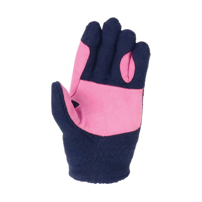Navy-Pink - Back - Little Rider Childrens-Kids Fleece Riding Gloves