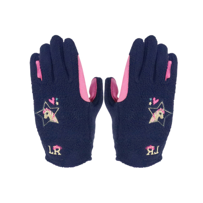 Navy-Pink - Side - Little Rider Childrens-Kids Fleece Riding Gloves
