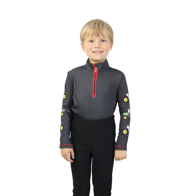 Charcoal Grey-Red - Side - Little Knight Boys Tractor Collection Thermal Top
