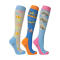 Sea Blue-Sunset Orange - Front - Hy Unisex Adult Seaside Donkey Boot Socks (Pack Of 3)