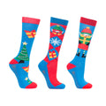 Blue-Red - Front - Hy Womens-Ladies Jolly Elves Bamboo Christmas Socks (Pack of 3)