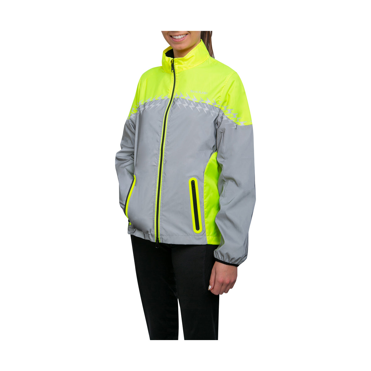 Yellow-Silver - Side - Silva Flash Womens-Ladies Lightweight Reflective Jacket