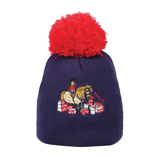 Navy-Red - Front - Hy Childrens-Kids Thelwell Collection Practice Makes Perfect Bobble Beanie
