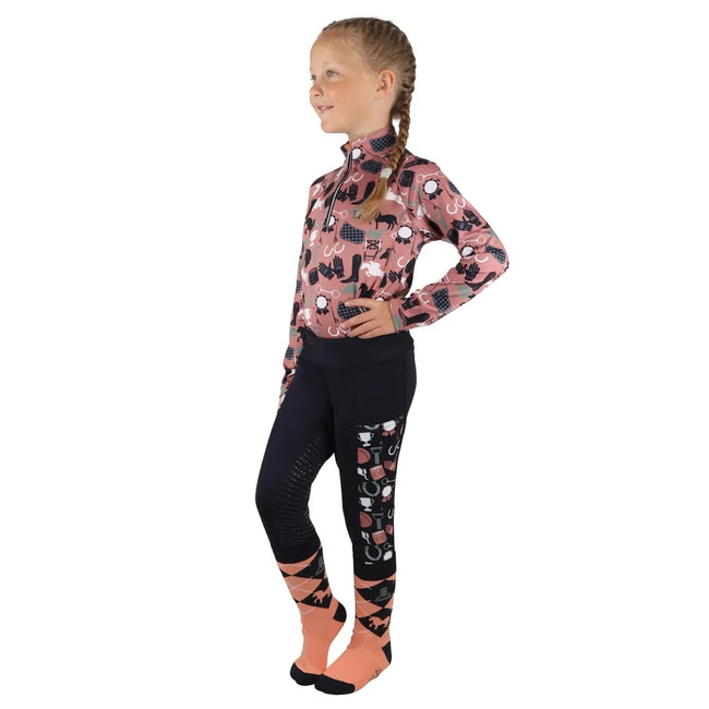 Blush-Navy - Back - Little Rider Girls Pony Passion Base Layer Top