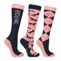 Navy-Pink - Front - HYCONIC Unisex Adult Horse Socks (Pack of 3)