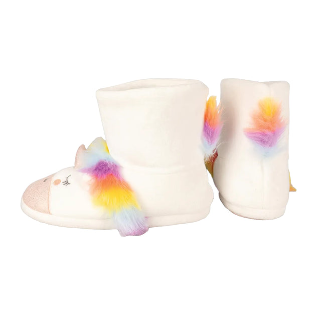 White-Rainbow - Back - Little Rider Childrens-Kids Unicorn Slipper Boots