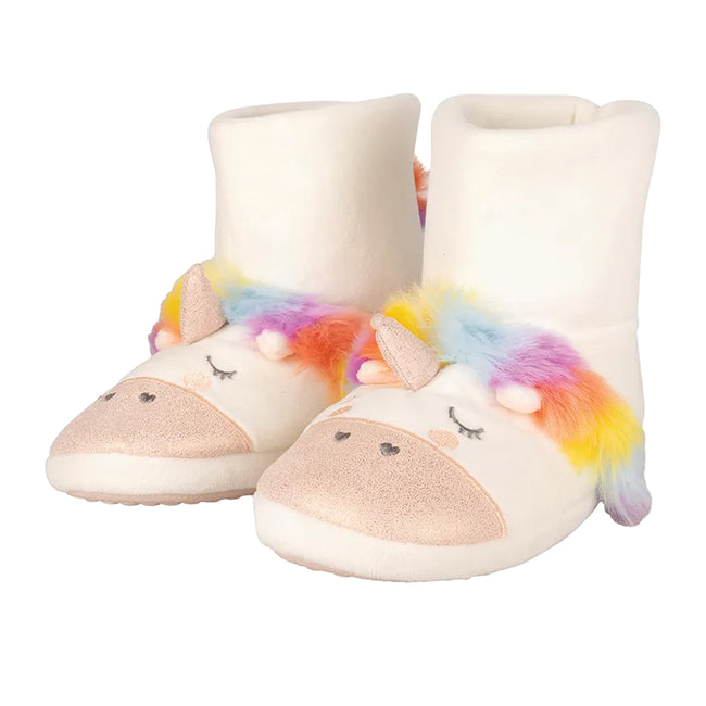 White-Rainbow - Front - Little Rider Childrens-Kids Unicorn Slipper Boots