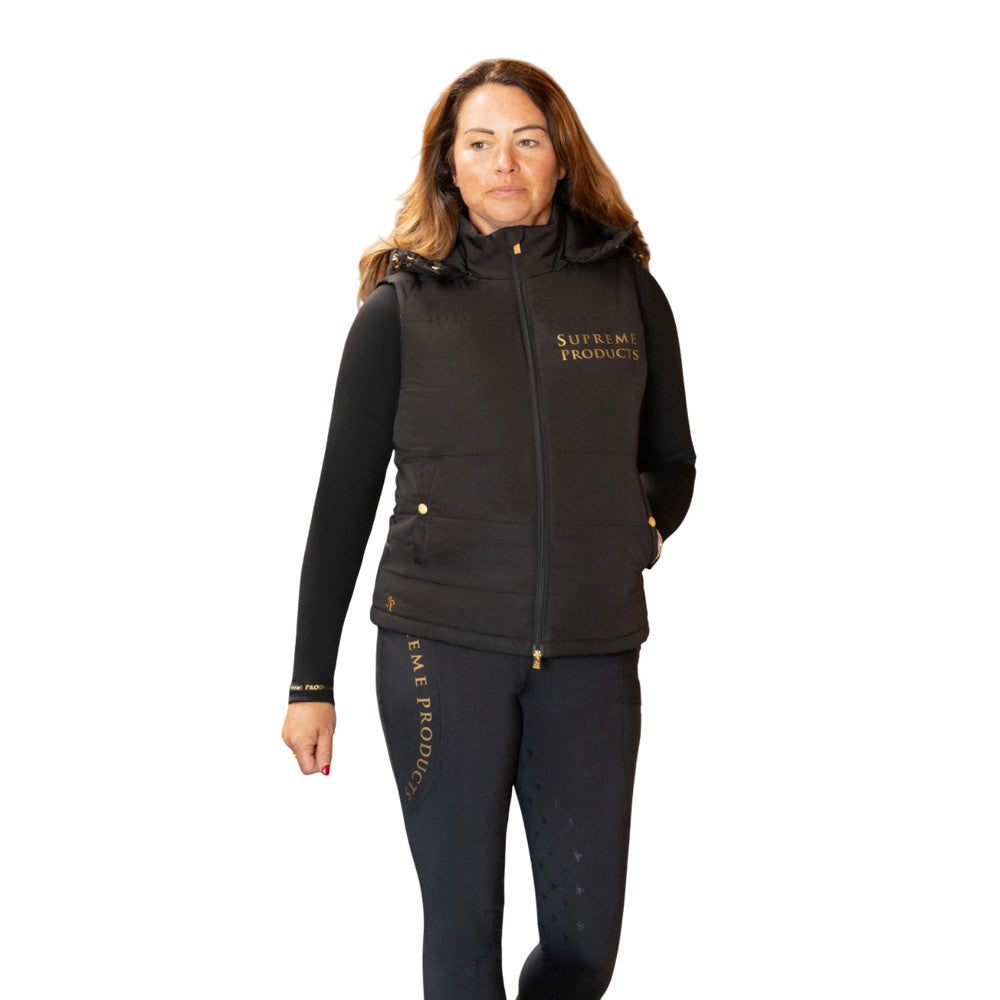 Black-Gold - Side - Supreme Products Womens-Ladies Padded Riding Gilet