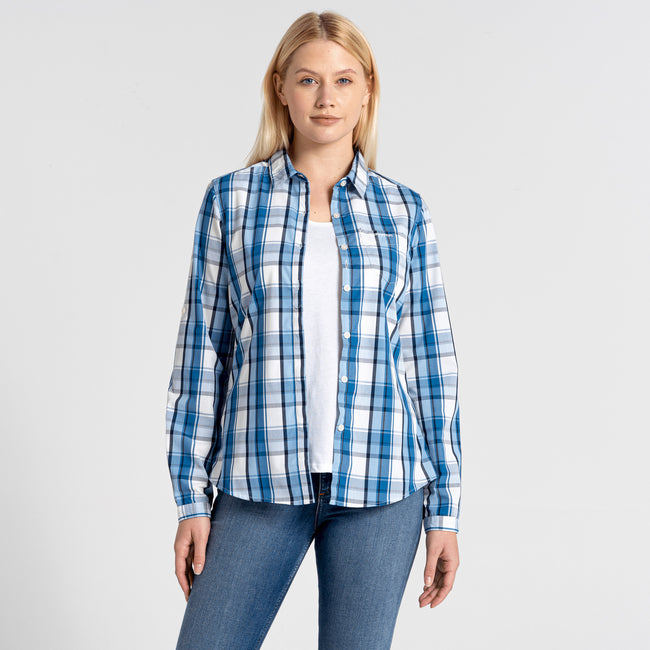 Yale Blue - Back - Craghoppers Womens-Ladies Kiwi II Check Long-Sleeved Shirt