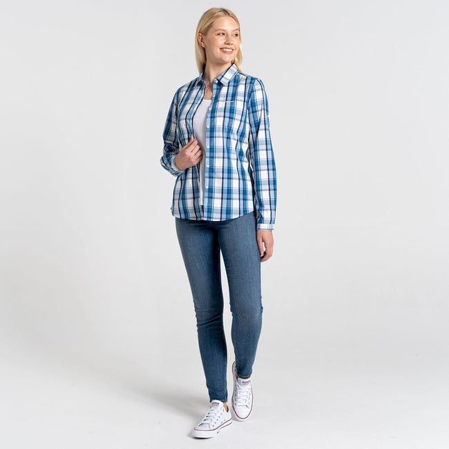 Yale Blue - Side - Craghoppers Womens-Ladies Kiwi II Check Long-Sleeved Shirt