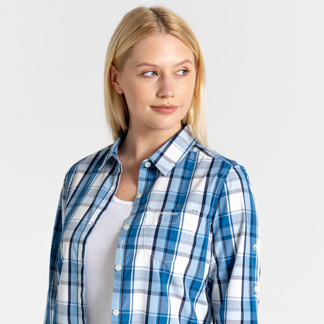 Yale Blue - Close up - Craghoppers Womens-Ladies Kiwi II Check Long-Sleeved Shirt