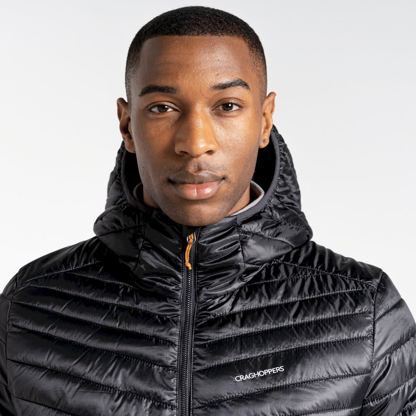 Black-Magma Orange - Close up - Craghoppers Mens Expolite Hooded Padded Jacket