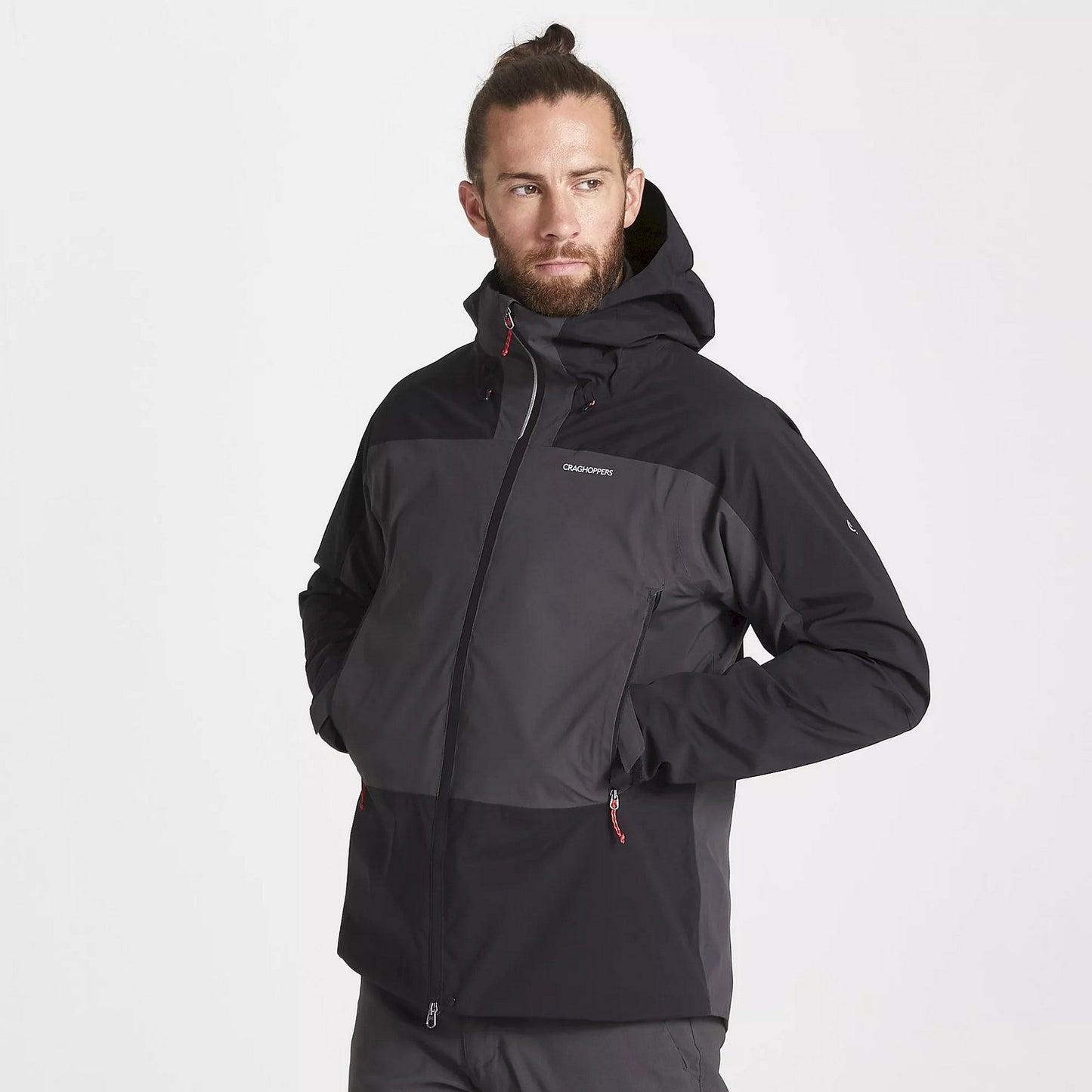 Black-Black Pepper - Close up - Craghoppers Mens Gryffin Contrast Panel Waterproof Jacket