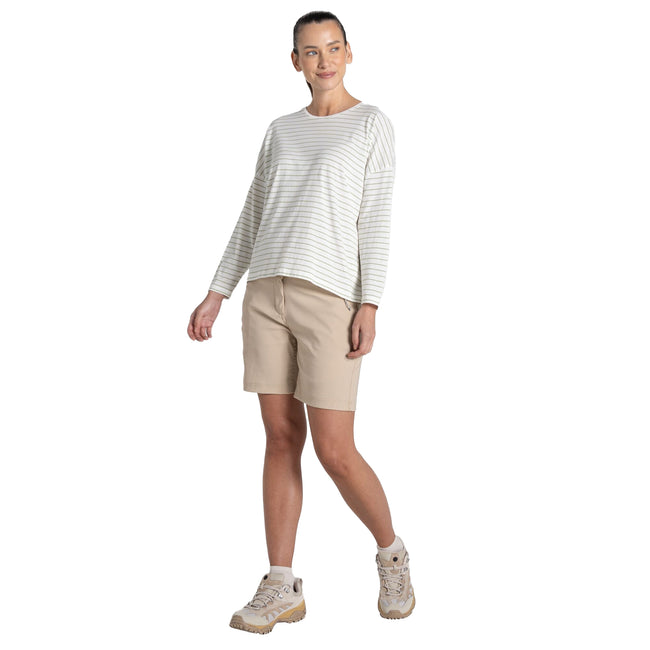 Bud Green - Side - Craghoppers Womens-Ladies Kielder Stripe Long-Sleeved T-Shirt