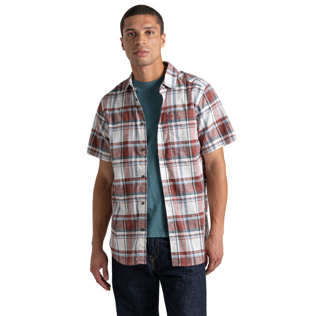 Sienna Red - Side - Craghoppers Mens Hila Checked Short-Sleeved Shirt