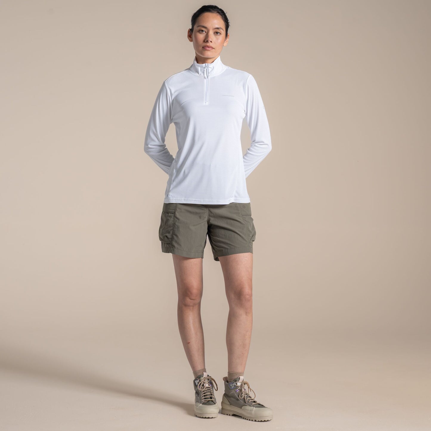 White - Close up - Craghoppers Womens-Ladies Nosilife Half Zip Top