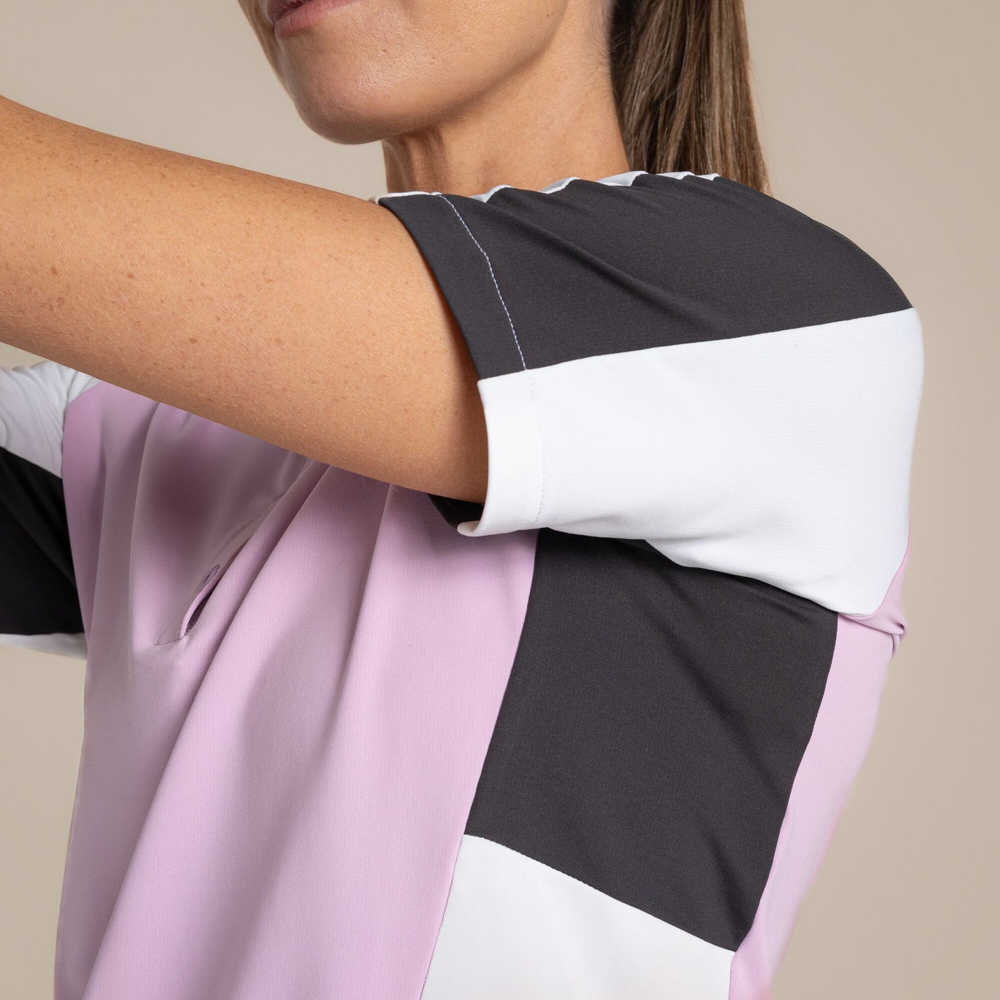 Orchid-White - Close up - Craghoppers Womens-Ladies Hazelmere Nosilife Short-Sleeved Golf Polo Shirt