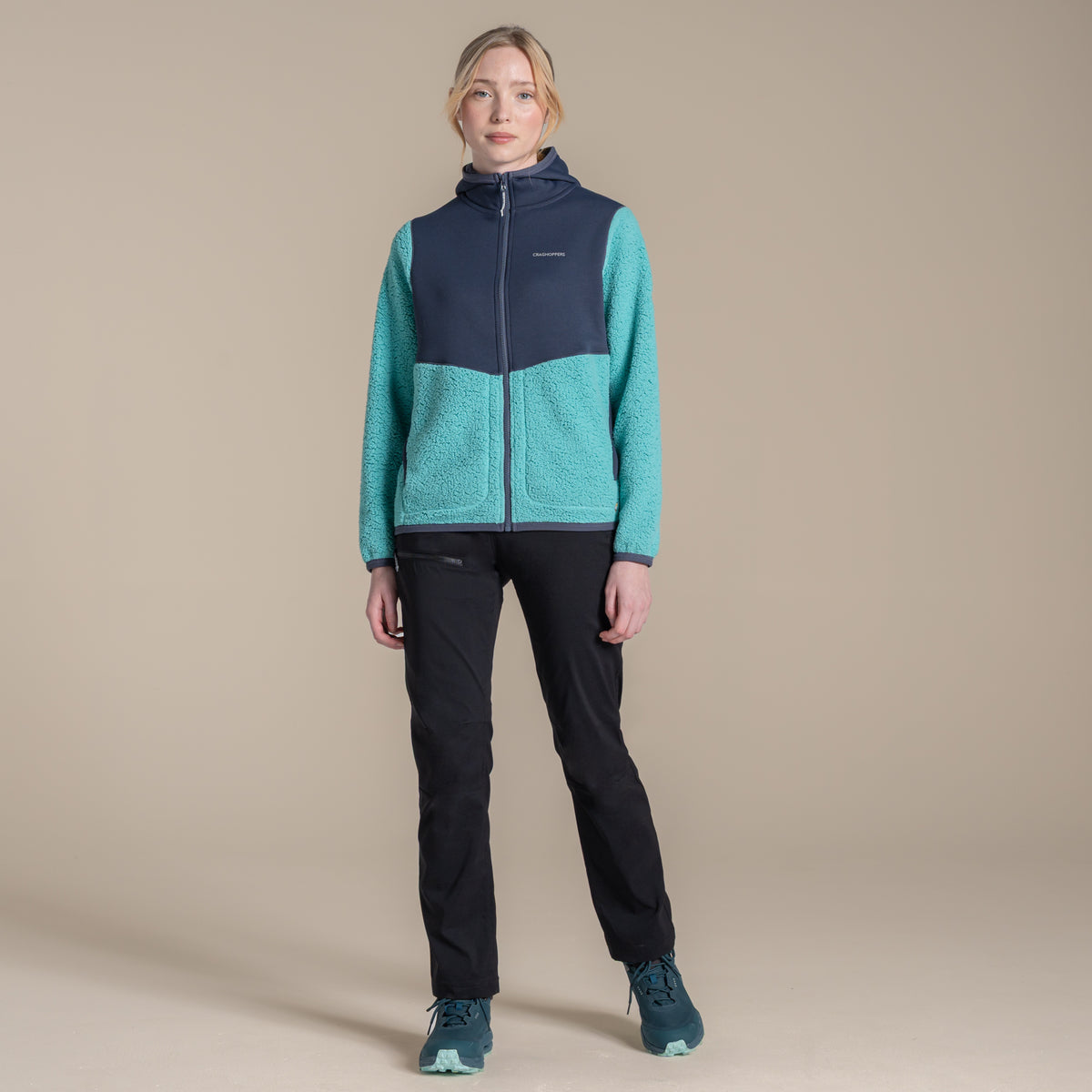Anthracite-Glazed Aqua - Close up - Craghoppers Womens-Ladies Telesto Hooded Fleece Jacket