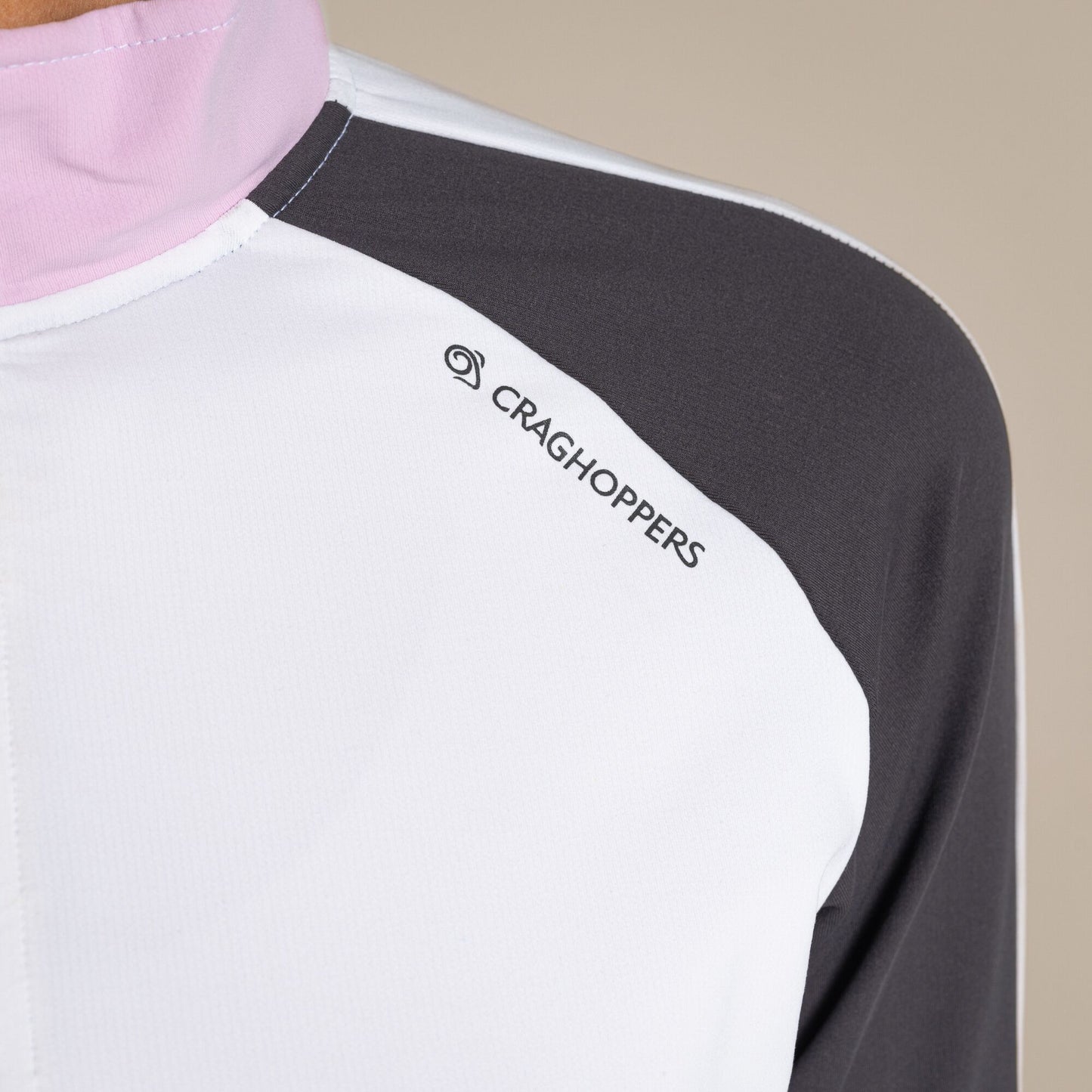 White-Dark Iron - Close up - Craghoppers Womens-Ladies Nosilife Half Zip Golf Top