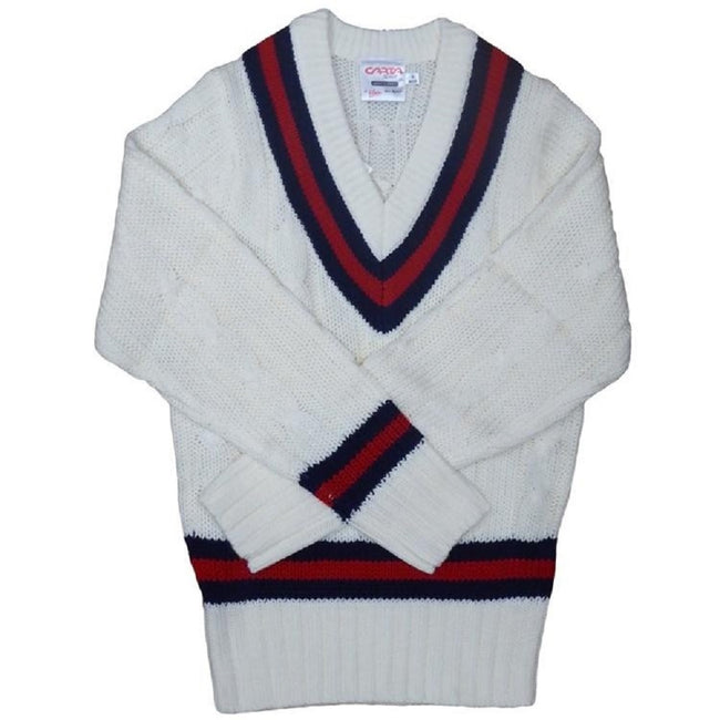 Off White-Navy-Red - Front - Carta Sport Mens Cricket Jumper