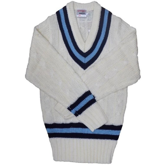 Off White-Navy-Sky Blue - Front - Carta Sport Mens Cricket Jumper