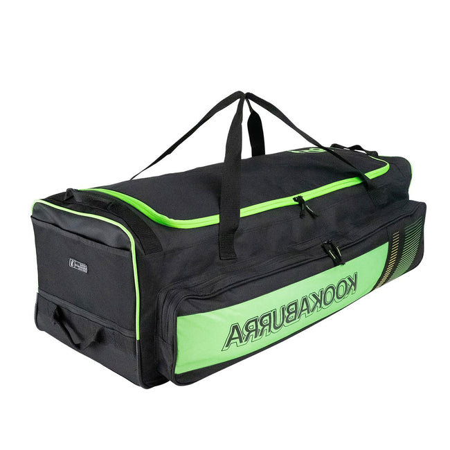 Black-Neon Green - Back - Kookaburra 2025 Pro 3500 Cricket Wheelie Duffle Bag