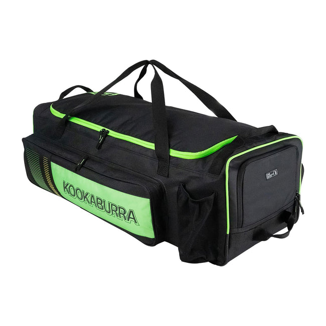 Black-Neon Green - Front - Kookaburra 2025 Pro 3500 Cricket Wheelie Duffle Bag